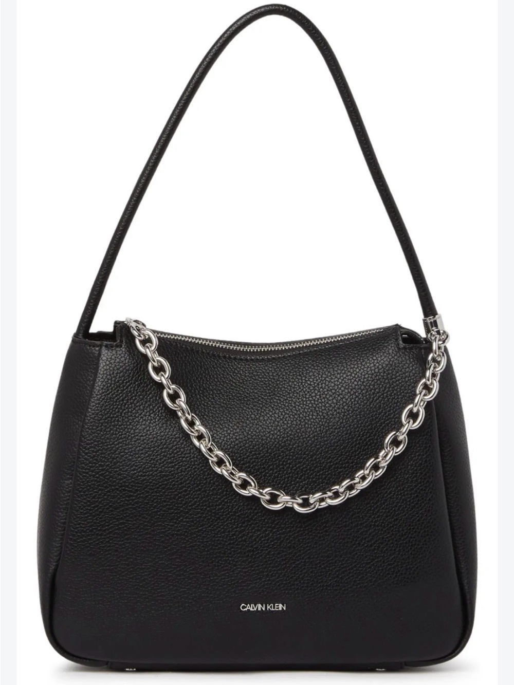 Calvin Klein Black Pebbled Shoulder Bag with Silver Chain used once like new